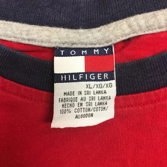 Vintage Y2K Junior’s Tommy Hilfiger Red Crew Neck Long Sleeve Shirt - Size XL - Picture 5 of 7
